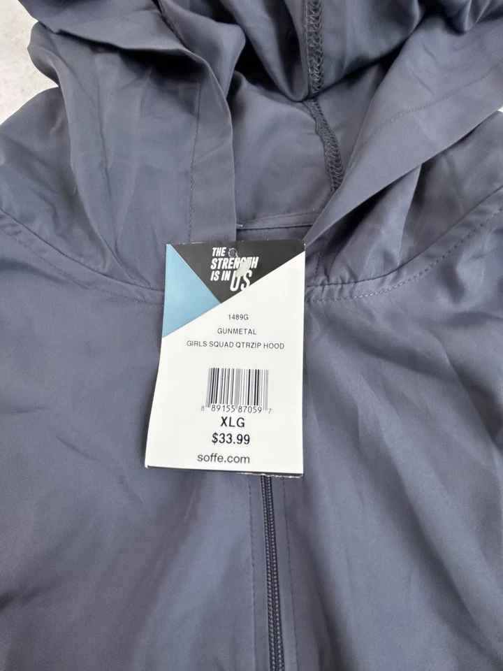 Chaqueta Soffe Wind Niñas Escuadrón 1/4 Cremallera Sudadera con Capucha Nylon Corta Talla XL Nueva Gris $33 Foto 3 de 4
