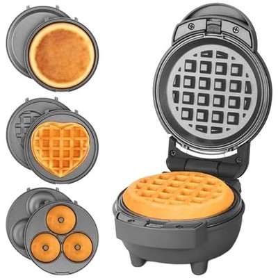 Schwarzes 4in1 Mini Waffeleisen Erstellt Waffeln Pfannkuchen Donuts mit Leichtig