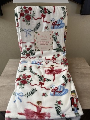 NEW Christmas Throw Blanket 60''x70'' Nutcracker Ballet Ballerina Swan Roses Bows
