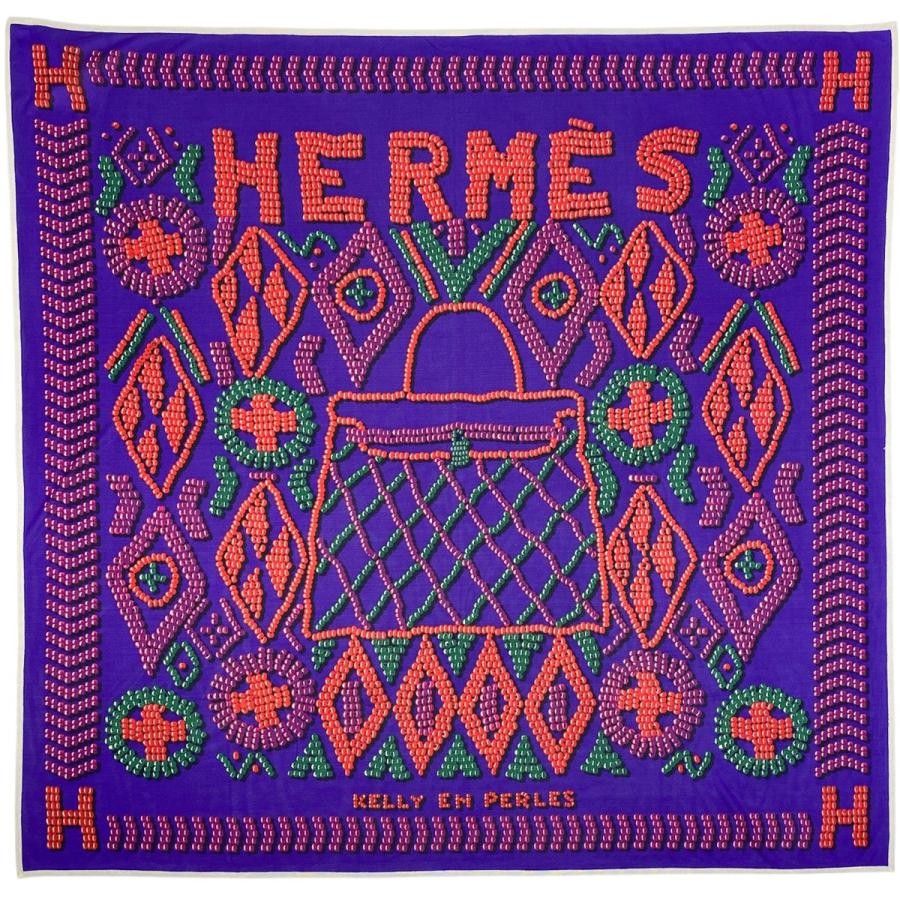 Hermes Kelly En Perles Silk Scarf 90 Blue Multicolor for Women