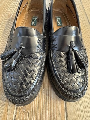 Bass Black Weave Tassel Loafers 9.5M Capsule Work Travel Winter Leather Preppy
