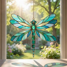 Dragonfly Acrylic Suncatcher, Stained Glass Style Window Hanging Decor