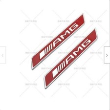 2 X For Amg Red Silver Side Decal Badge Sticker For Mercedes-benz For Amg