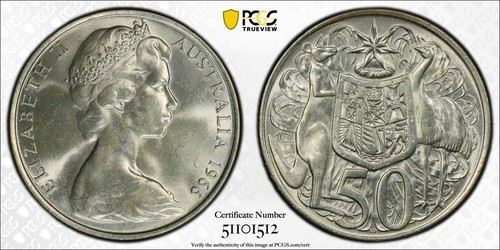 Australia 1966 Silver Round 50C Coin PCGS MS63 #1512