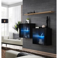 Lot de 2 Vitrines Murales & Étagère "Switch SBIII" 130cm Noir & Naturel