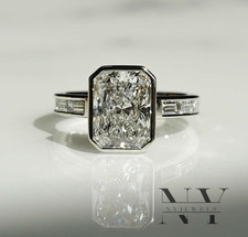 Moissanite Bezel Set Engagement Ring 2.50 Carat Radiant Cut Solid 14K White Gold