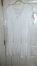  Anrabess White Lined Full A Line Short Sleeve  VNeck  Pullover Dress Size M New