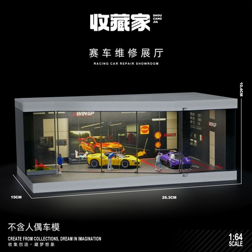 Diorama 1/64 Auto Garage Scena Modello Luce LED Display Box Assemblaggio Ornamento Giocattoli - Foto 21 di 24