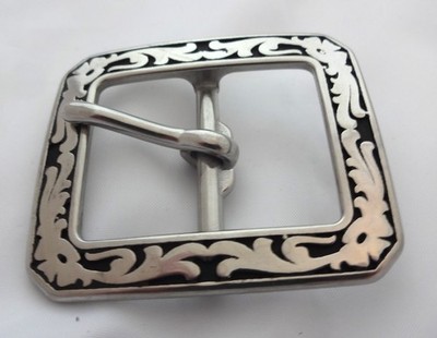 Jeremiah Watt Gun Belt Buckle Clipped Corner Black Floral Stainless Steel Size