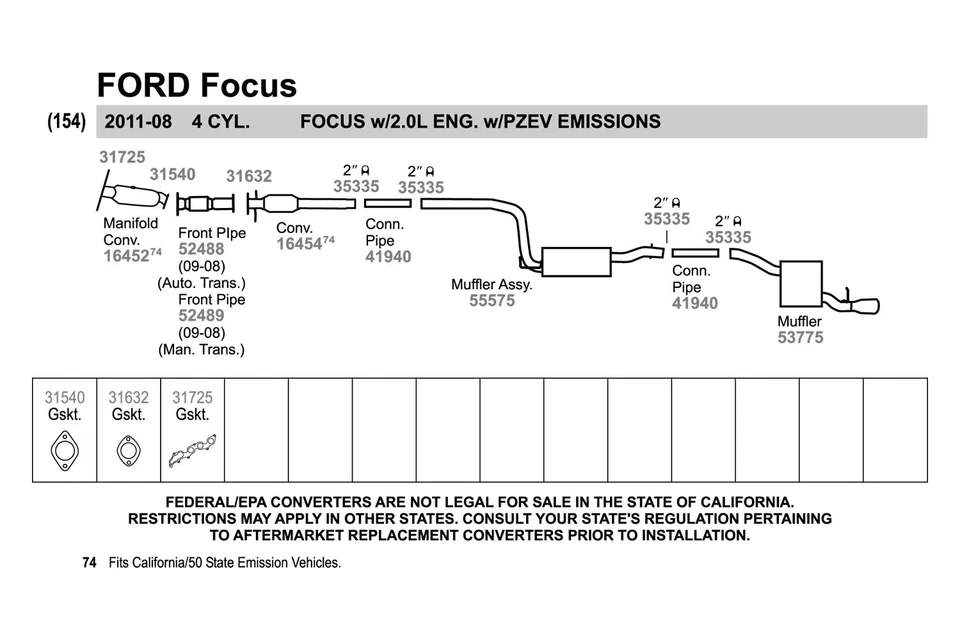 For Ford Focus 2003-2009 Walker 52488 Aluminized Steel Exhaust Front Pipe Foto 4 de 4