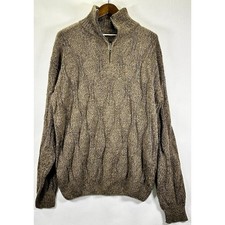 Men's 1/4 Zip Long Sleeve Knit Sweater Mock Neck Brown-Tan Preppy Casual Peru