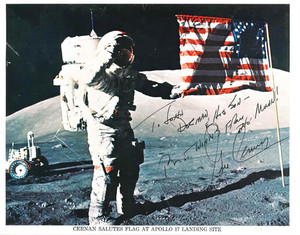 MOONWALKER GENE CERNAN NASA Autograph FLAG Photo 8x10 Color Official APOLLO 17