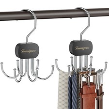 Belt and Tie Organizer, 2PCS Hanging Closet Hook for Belt, Scarf, Hat, Purse, Bl