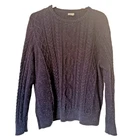 LL Bean Womens Navy Speckled Cable Knit Crew Neck Pullover Heavy Sweater 2X