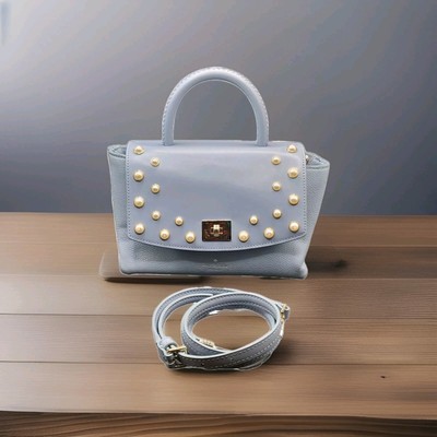 Kate Spade Serrano Pearl Shonna Blue Leather Turnlock Flap Satchel Crossbody Bag