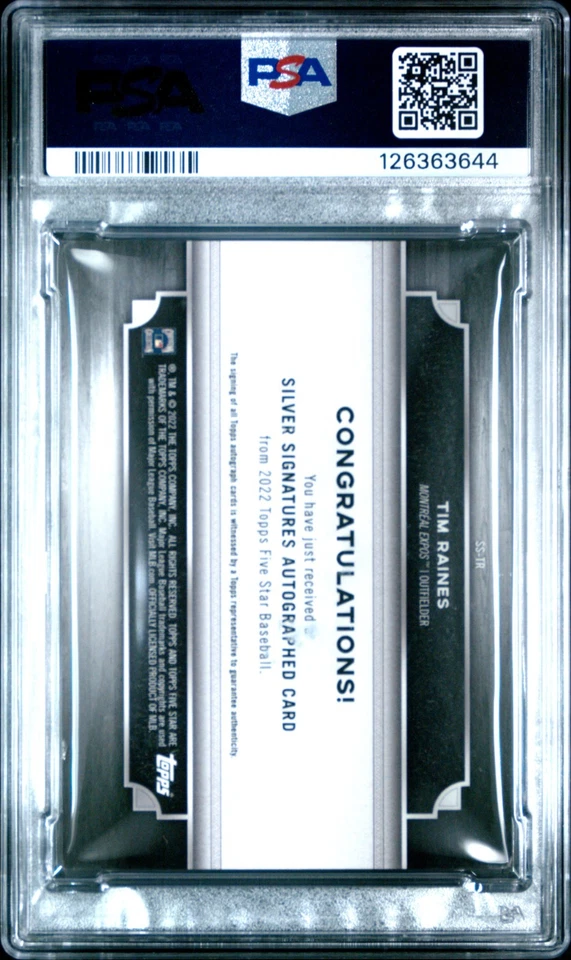 TIM RAINES 2022 Topps Five Star Silver Signatures AUTO BLUE🔥01/20 SS-TR PSA 8 - Image 2 of 2