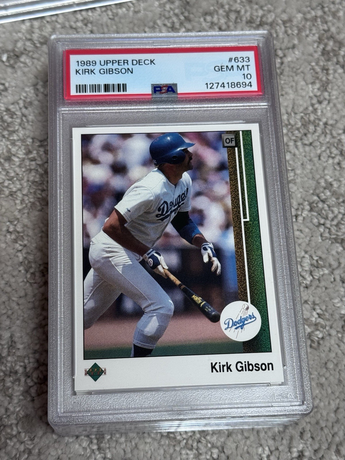 PSA 10 GEM MINT BASEBALL CARD 1989 UPPER DECK LOS ANGELES DODGERS KIRK GIBSON