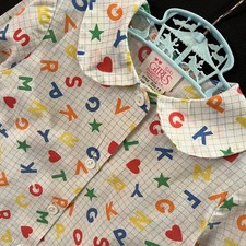 Sassy of California vintage girls blouse, 1970s, alphabet pattern, USA