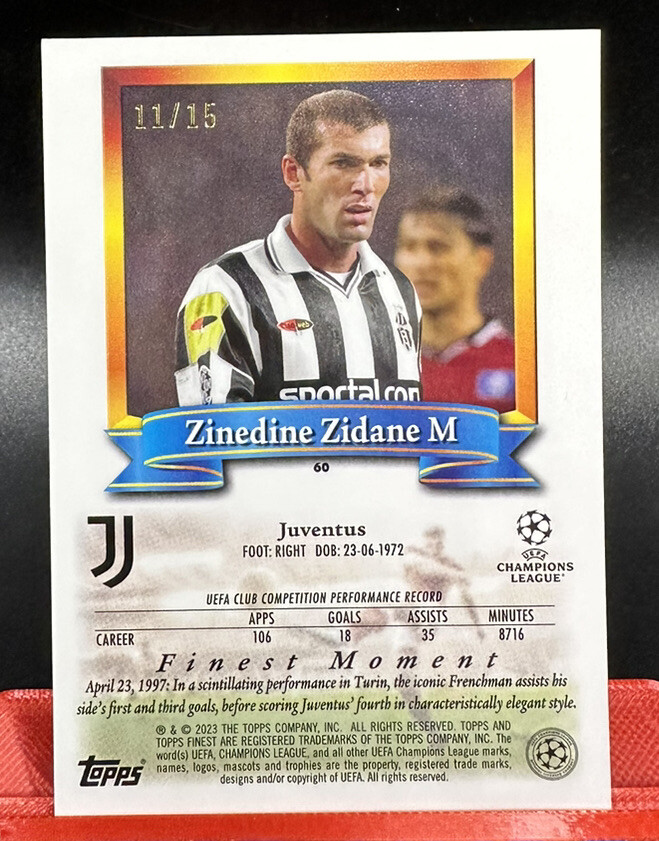 15 Zinedine Zidane Purple Refractor 2022-23 Topps Finest