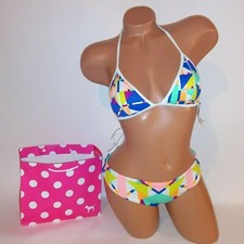 Victoria Secret PINK Swim Bikini Small Top  Bottom Colorful Geo Triangle New