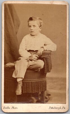 ANTIQUE CDV CIRCA 1860S DABBS CUTE BOY IN OUTFIT PITTSBURGH PENNSYLVANIA