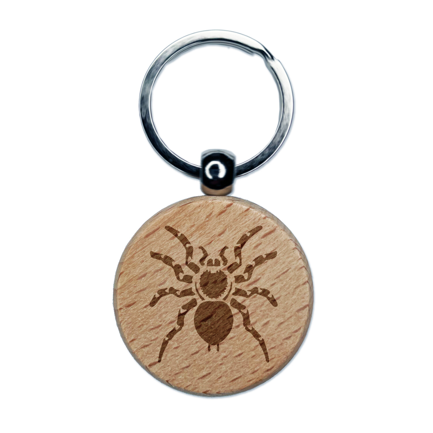 Tarantula Spider Arachnid Bug Engraved Wood Round Keychain Tag Charm