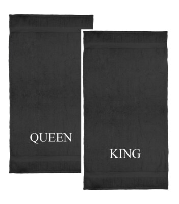 QUEEN & KING - Königin & KÖNIG - 1 Paar Dusch-Bade-Saunatuch BESTICKT, 2 Gr. mgl