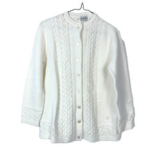 Vintage 60s Cuddle Knit Off White Knit Cardigan Sweater Cottagecore Medium Large