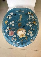 19" Blue Seahorse Polyresin Toilet Seat, Elongated