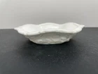 Vtg Indiana Glass Flower Floral Hexagonal Milk Glass Scalloped Trinket Dish Bowl