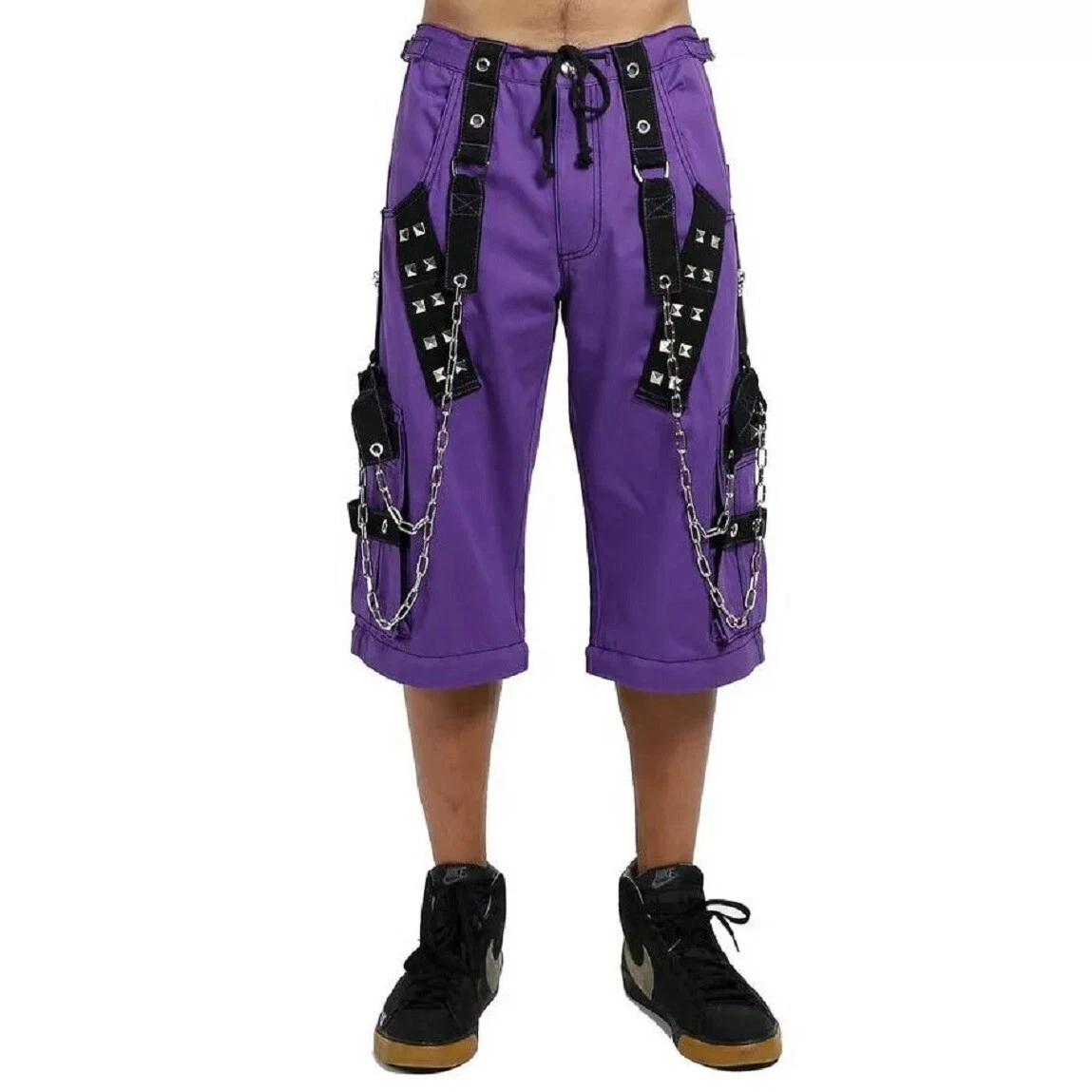 Gothic Bondage Men Short Alternative Punk Rock Transformer Trouser Purple