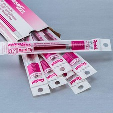 20 Pentel LR7 Roller Refill for EnerGel Gel Pen 0.7 mm Metal Tip Pink Color Ink