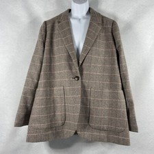 Madewell Jacket Women  s 3X Gray Pink Blazer Wool Blend Twill Plaid New