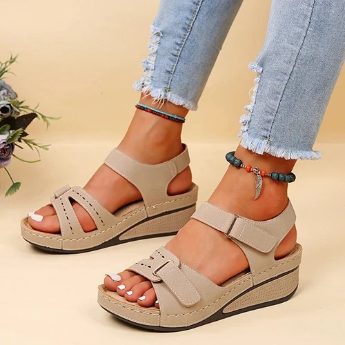 Damen-Sandalen Sommer orthopädische Keilabsatz Wandern Fersenriemen flach Freizeitschuhe Größe - Bild 17 von 21