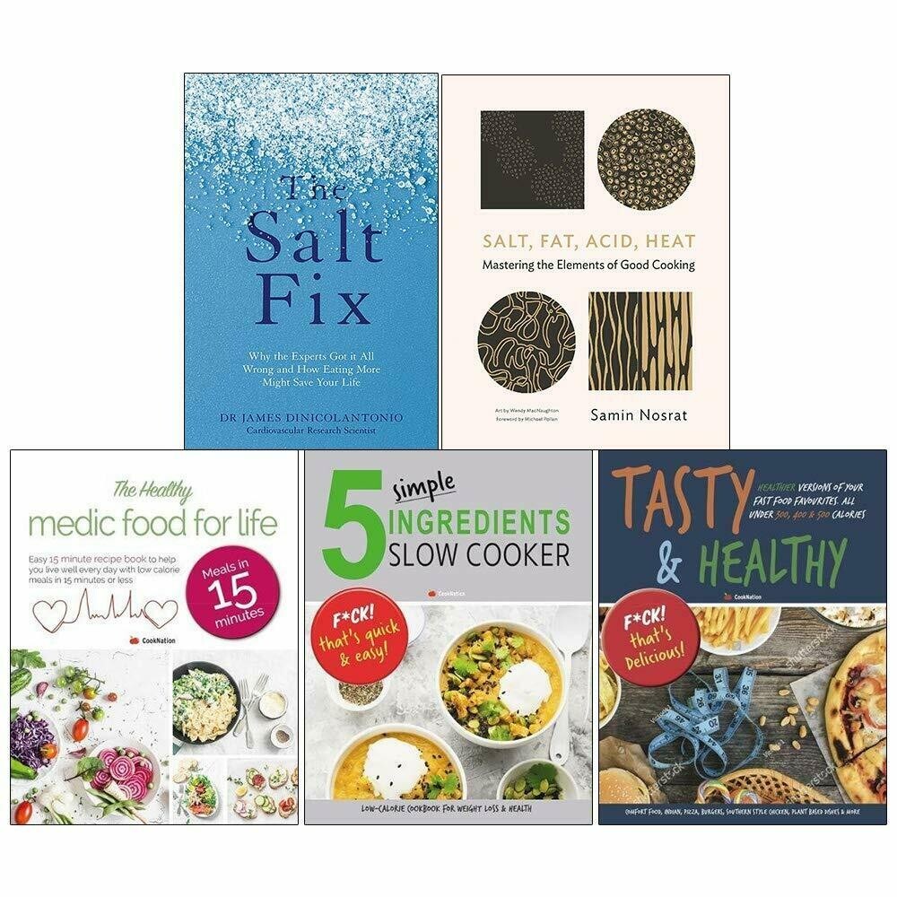 Salt Fix, Salt Fat, Healthy Medic, 5 Simple, Tasty & Healthy 5 Books Set PB NEW