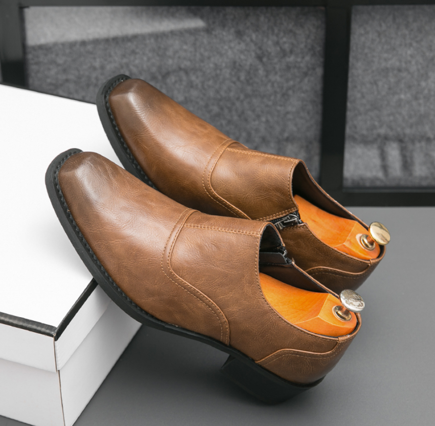 SAOLA Scarpe uomo punta quadrata tacco a blocco vintage zip laterale moda business oversize