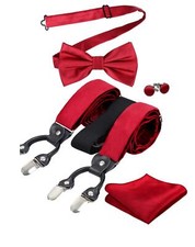 Men Paisley Suspender Bow Tie Set Hanky Cufflinks Wedding Formal Y-Back Braces
