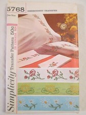 Simplicity 5768 Vintage Floral Embroidery Transfer Patterns for Bed Table Linens
