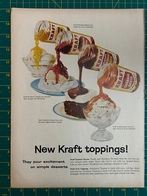1959 Vintage Kraft Ice Cream Toppings Caramel Strawberry Pineapple Print Ad U1
