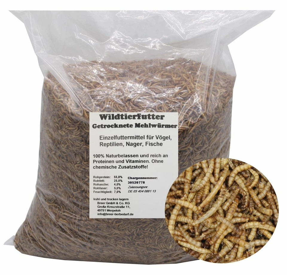 Getrocknete Mehlwürmer 10 Liter Snack für Vögel, Fische, Reptilie - Bild 2 von 2