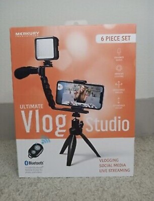 Merkury Innovations 6 Pc Ultimate Vlog Studio with Bluetooth Remote Tripod Style