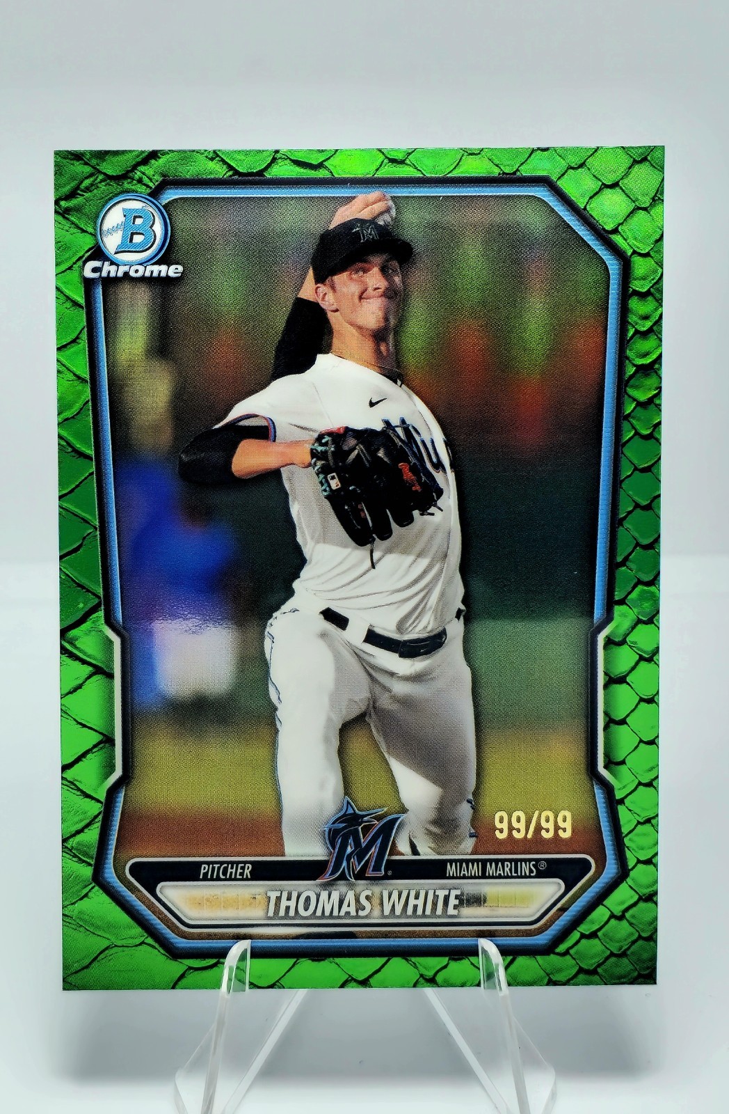 2025 Bowman - Chrome /99 Thomas White #BCP-69 Green Reptilian Refractor MARLINS