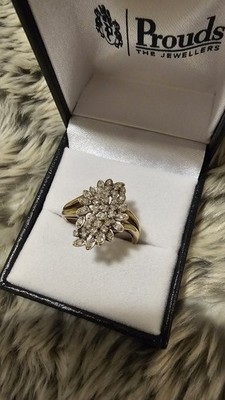 Genuine Cascading Diamond Bypass Ring 9ct Gold size 7