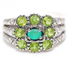 2CT Natural Peridot  Aquamarine 925 Sterling Silver Filigree Ring Sz 7 FB9-8