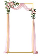 Gold Wedding Arch Backdrop Stand, 6.6  3.3FT Square Backdrop Stand Balloon F...