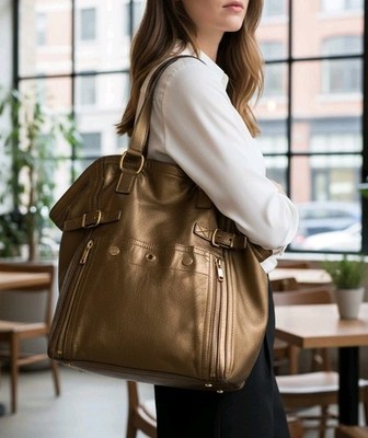 Yves Saint Laurent YSL Downtown Tote Bag Metallic Bronze Gold