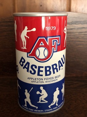 1979 APPLETON FOXES BASEBERAU PULL TAB STEEL BEER CAN  STEVEN'S POINT WI EMPTY
