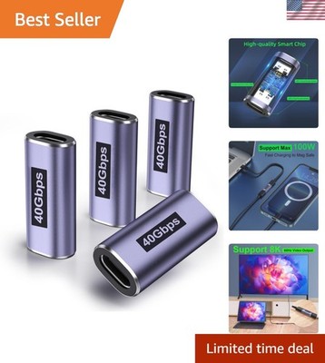 USB C Female to Female Adapter Kit - 4 Pack with 40Gbps Speed & 100W Power