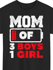 Mom Of 3 Boys And 1 Girl Battery Low Casual Crew Neck T Shirt with Digital Hea