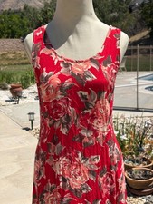 Vintage 90s Red Floral Dress 3/4 Compagnie Internationale USA Made